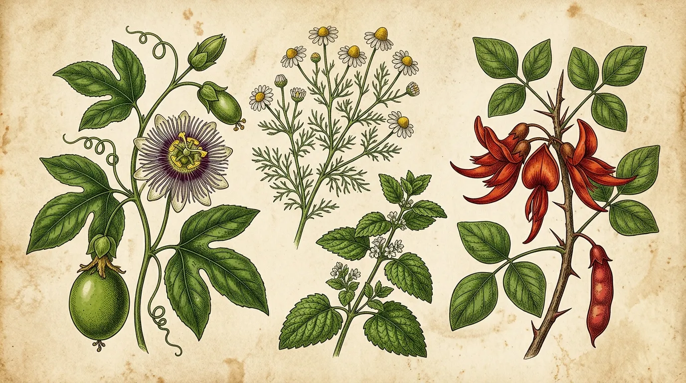 Ilustração botânica de ervas medicinais calmantes