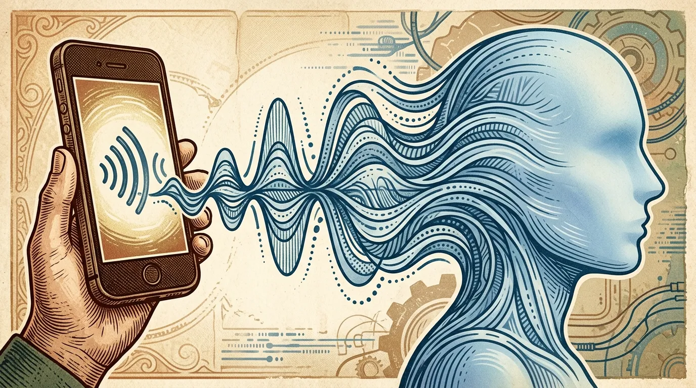 Ilustração de onda sonora se transformando em silhueta humana